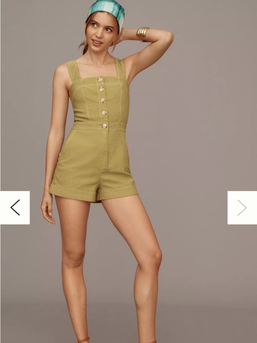 Anthropologie Maeve The Collette The Portside Button-Front Olive Green Romper